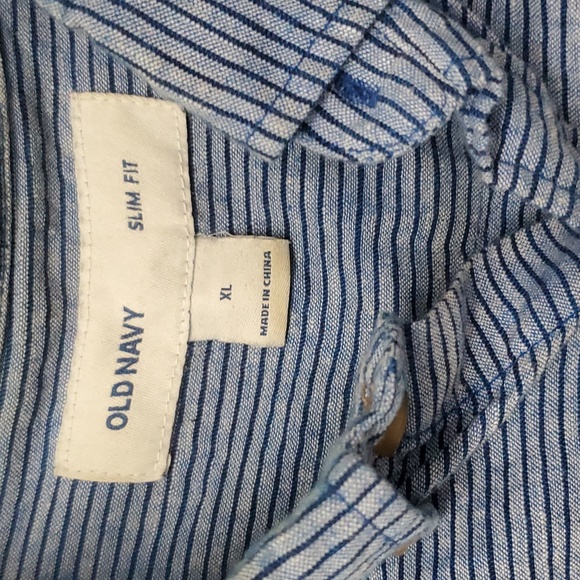Old Navy Mens XL striped Blue Classic Button Down short Sleeved - Picture 4 of 12